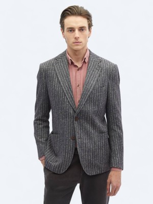Kip Kahverengi Çizgili Comfort Fit Örme Ceket
