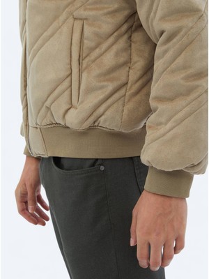 Kip Bej Regular Fit Dik Yaka Casual Dokuma Mont