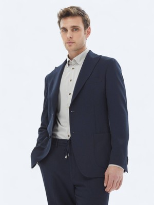 Lacivert Desenli Modern Fit Takım Elbise