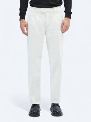 Kip Ekru Dokuma Loose Fit Kadife Casual Pamuk Karışımlı Pantolon