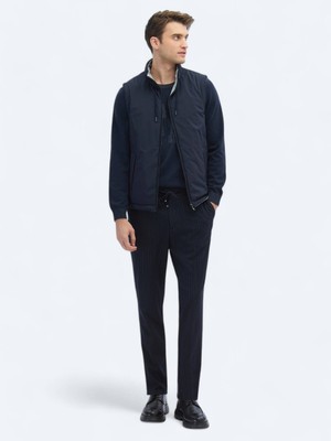 Kip Lacivert Regular Fit Dik Yaka Casual Dokuma Spor Yelek
