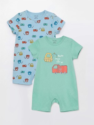 Lc Waikiki Lcw Baby Bisiklet Yaka Baskılı Erkek Bebek Tulum 2'li