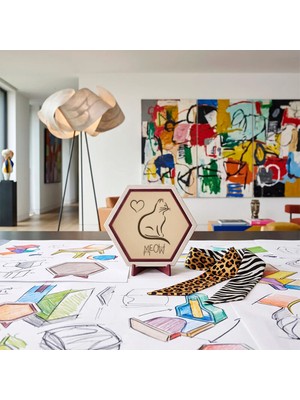 Miaju Özgün "meow" Yazılı Kedi Desenli Masaüstü Süsü Kahve Köşelerinizi Tamamlayan Modern ve Estetik Bir Görünüm Sunar 10X10 cm