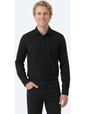 Kip Siyah Fitilli Regular Fit Uzun Dokuma Kadife Casual %100 Pamuk Gömlek