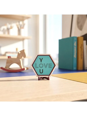 Miaju Şık I Love You Yazılı ve Romantik Tasarımlı Masaüstü Aksesuarı Çalışma Alanlarınıza Estetik Katan Modern Özel Tasarım Ürün 10X10 cm