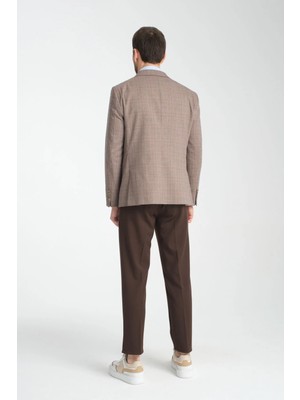 Frappoli Diegos Erkek Lacivert Ekose Slim Fit Mono Yaka Spor Blazer