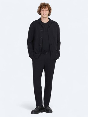 Siyah Düz Modern Fit Örme Takım Elbise