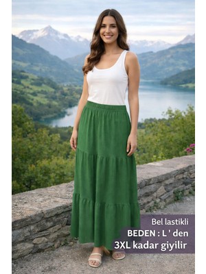 Arg Etek Belden Lastikli Yesil 1 Adet Üç Katlı Büzgülü Etek Kaliteli Güzel Şık
