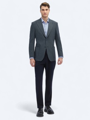Kip İndigo Desenli Modern Fit Ceket