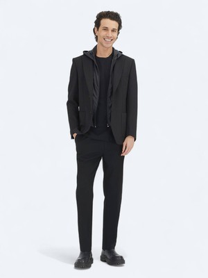 Siyah Düz Modern Fit Örme Ceket