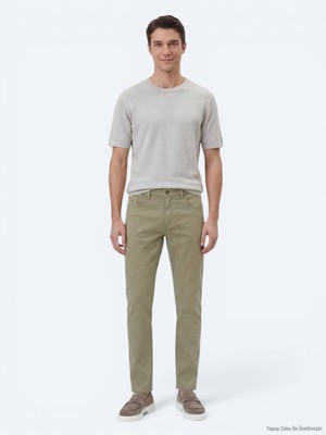 Açık Yeşil Düz Dokuma Regular Fit Casual Pamuk Karışımlı Pantolon
