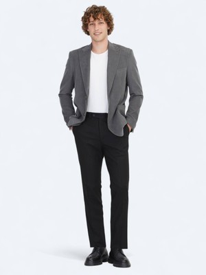 Gri Fitilli Modern Fit %100 Pamuk Ceket
