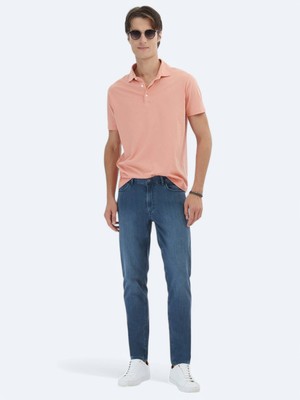 Kip Koyu Petrol Slim Fit Denim Pamuk Karışımlı Pantolon