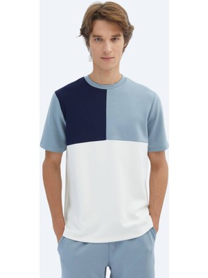 Mavi Düz Bisiklet Yaka T-Shirt