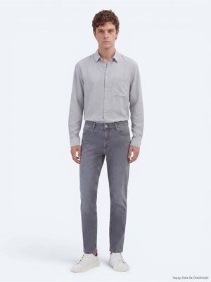 Gri Slim Fit Denim Pamuk Karışımlı Pantolon