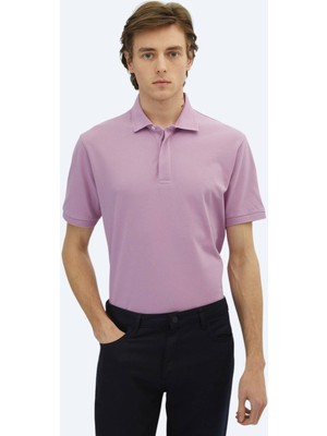 Kip Eflatun Düz Polo Yaka %100 Pamuk T-Shirt
