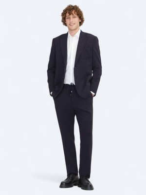 Lacivert Düz Modern Fit Örme Takım Elbise