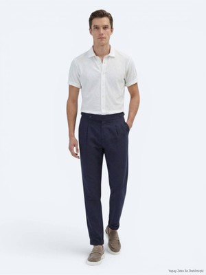 Kip Lacivert Dokuma Carrot Fit Casual Pamuk Karışımlı Pantolon
