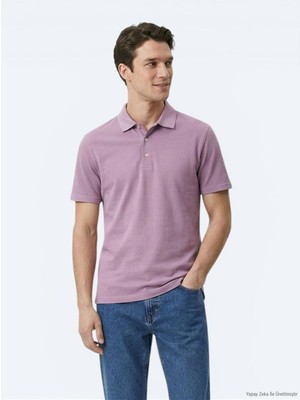 Kip Eflatun Düz Polo Yaka %100 Pamuk T-Shirt