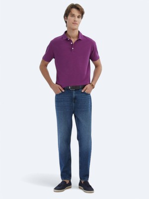 Kip Mürdüm Düz Polo Yaka %100 Pamuk T-Shirt