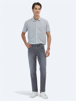 Kip Gri Desenli Regular Fit Kısa Casual Gömlek