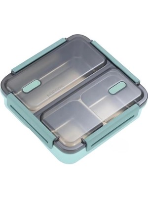 Hsc Bilişim Vagonlife Bento 950ML Lunchbox Tek Katlı 3 Bölmeli Çelik Sefer Tası Yemek Kutusu (Koyu Yeşil)
