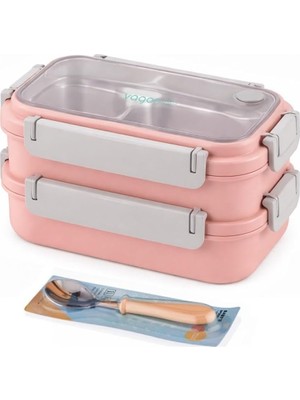 Hsc Bilişim 1200 ml Iki Kat Üç Bölme Paslanmaz Çelik Bento Lunch Box Yeni Nesil Sefer Tası Çelik Kaşıklı -22FF1