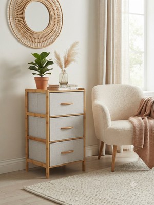 Panalı 3 Çekmeceli Bambu Kabin - Çok Amaçlı Organizer Şifonyer (78.5 x 37 x 34.5 Cm)