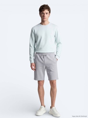 Kip Gri Düz Örme Regular Fit Casual Bermuda