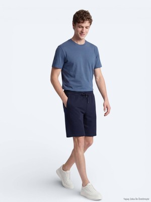 Kip Lacivert Düz Örme Regular Fit Casual Bermuda