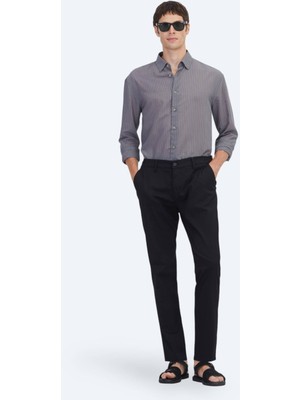 Siyah Düz Dokuma Jogging Fit Casual Pamuk Karışımlı Pantolon