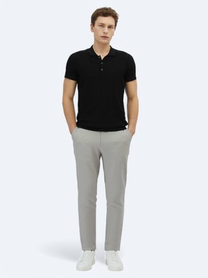 Siyah Polo Yaka Desenli Triko