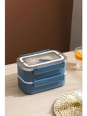 Hsc Bilişim Vagonlife Bento Lunch Box Ofis-Okul Için Yeni Nesil Sefer Tası Çift Kat 4 Bölme Paslanmaz Çelik F49