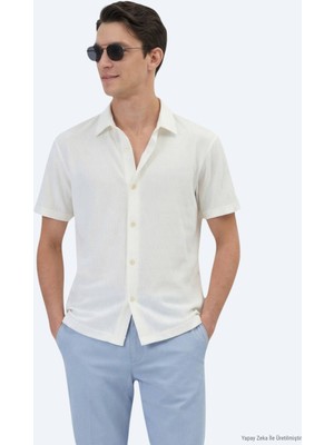 Kip Ekru Desenli Regular Fit Kısa Casual Gömlek