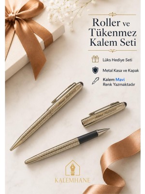 Kalemhane Roller ve Tükenmez Kalem Seti Lüks Kutulu