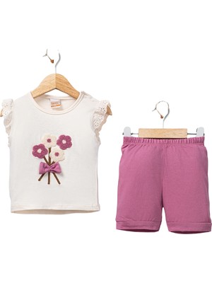 Nikuby Baby 🌸kız Bebek Papatya Buketi Kabartmalı Pamuklu Tişört ve Şort Takım