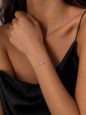 Haki Store Xuping 14K Gümüş Kaplama Kalp Taşlı Su Yolu Bileklik Zirkon Taşlı Zarif Kadın Bileklik