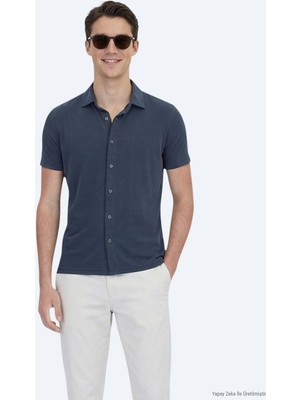Kip Antrasit Düz Regular Fit Kısa Casual Gömlek