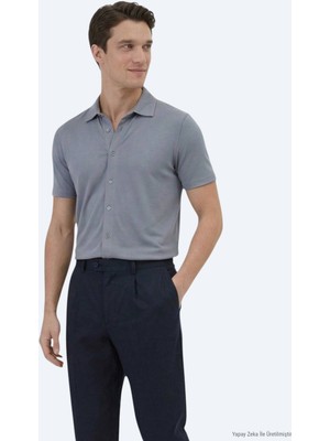 Kip Gri Düz Regular Fit Kısa Casual Gömlek