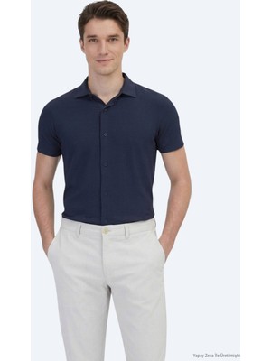 Kip Lacivert Desenli Regular Fit Kısa Casual Gömlek