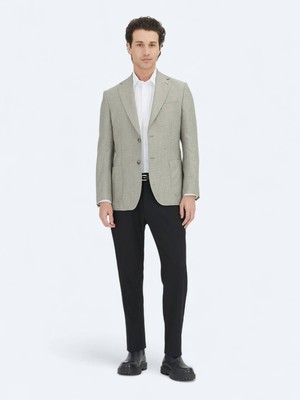 Kip Haki Düz Modern Fit Yün Karışımlı Ceket