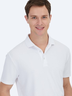 Kip Beyaz Jakarlı Polo Yaka T-Shirt