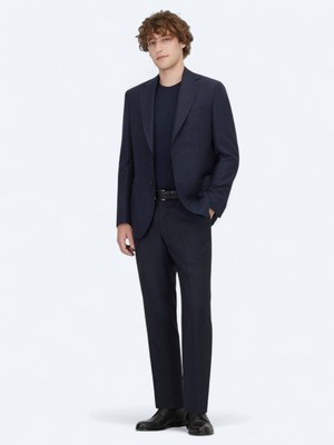 Açık Lacivert Düz Modern Fit Yün Karışımlı Ceket