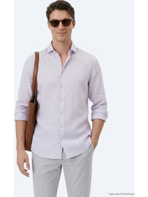 Kip Lila Düz Regular Fit Uzun Dokuma Casual Pamuk Karışımlı Gömlek