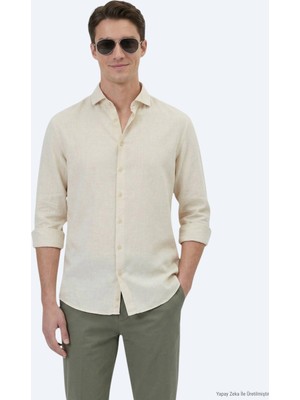 Kip Sarı Düz Regular Fit Dokuma Casual Pamuk Karışımlı Gömlek