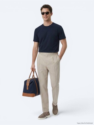 Vizon Dokuma Carrot Fit Casual Pamuk Karışımlı Pantolon