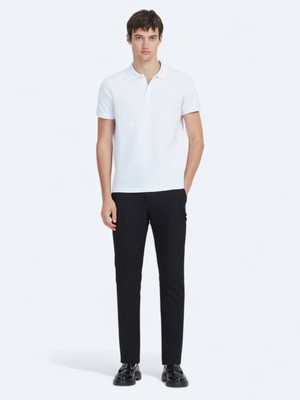 Beyaz Düz Polo Yaka %100 Pamuk T-Shirt