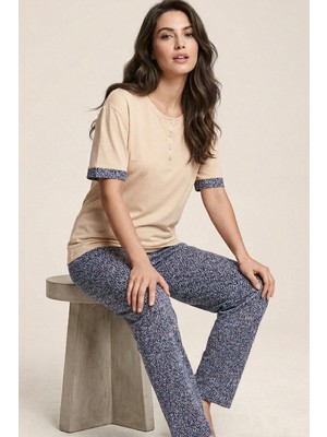 Siyah İnci Ten Desenli Viskon Örme Pijama TAKIM26120785