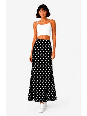 Sanem Tekstil Oysho Kumaş Puantiye Maxi Etek-Siyah