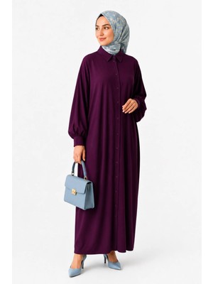 Sanem Tekstil Kadın Sandy Tesettür Gömlek Elbise Abaya-Vişne